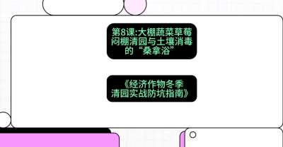 第8节：【大棚蔬菜草莓】闷棚清园与土壤消毒的&ldquo;桑拿浴&rdquo;，课程：《经济作物冬季清园&middot;实战防坑指南》#识农AI